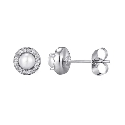 Adornia Silver Plated Freshwater Pearl Cz Halo Stud Earrings