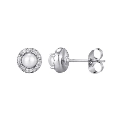 ADORNIA SILVER PLATED FRESHWATER PEARL CZ HALO STUD EARRINGS