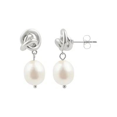 Adornia Silver Plated Freshwater Pearl Knot Earrings In White