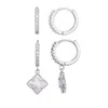 Adornia Silver Plated Halo White Mother Of Pearl Clover Cz Huggie Set In Metallic