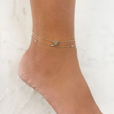 Adornia Silver Plated Heart Adjustable Anklet Set In Metallic