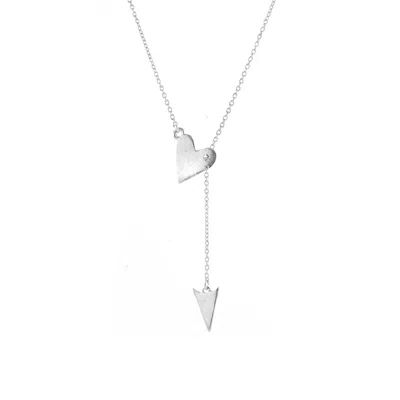 Adornia Rhodium Over Silver Heart Arrow Lariat Necklace