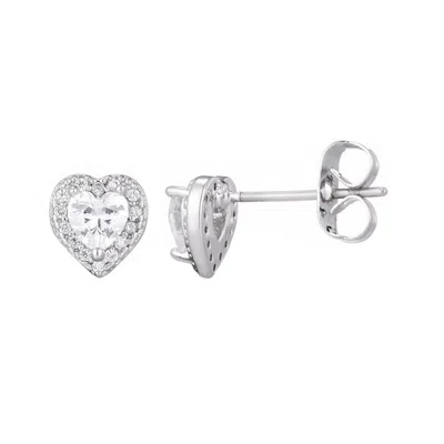Adornia Silver Plated Heart Cz Halo Stud Earrings In Metallic