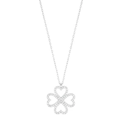 Adornia Silver Plated Heart-shaped Pave Clover Necklace