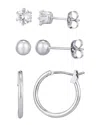 Adornia Set Of 3 Assorted Studs And Hoop Earrings In Silver