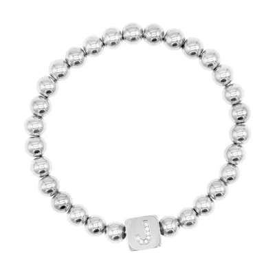 Adornia Silver Plated Initial Cube Stretch Bracelet