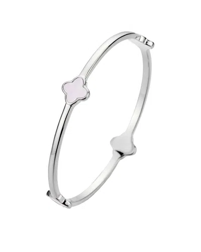 Adornia Silver Plated Mother Of Pearl Clover Bangle Bracelet In Metallic