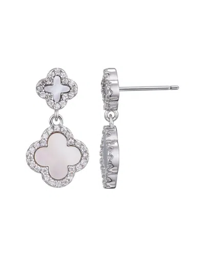 Adornia Silver Plated Double White Mother Of Pearl Cz Drop Earrings In Metallic