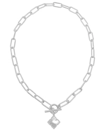 Adornia Silver Plated Mother-of-pearl Flower Paper Clip Chain Toggle Necklace In White