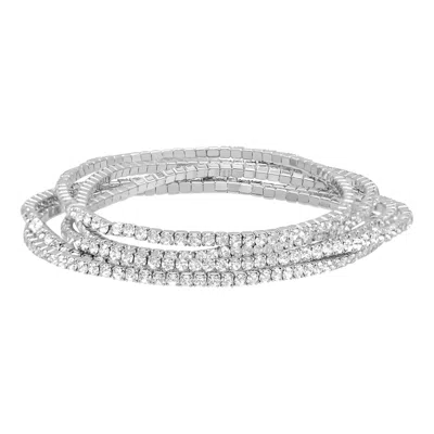 Adornia Silver Plated Multi Stretch Crystal Bracelet Set