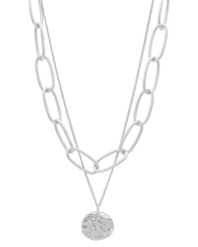 ADORNIA ADORNIA SILVER PLATED OVAL LINK CHAIN & COIN PENDANT LAYERED NECKLACE