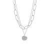 Adornia Silver Plated Oval Link Chain And Coin Pendant Layered Necklace In Silver