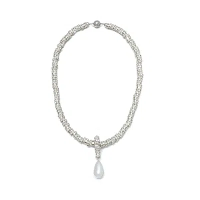 Adornia Silver Plated Oversized Pearl On A Magnetic Clasp Chain In Metallic