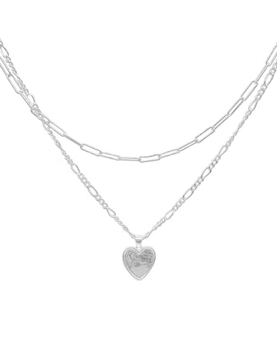 ADORNIA ADORNIA SILVER PLATED PAPER CLIP & FIGARO HEART CHAIN NECKLACE
