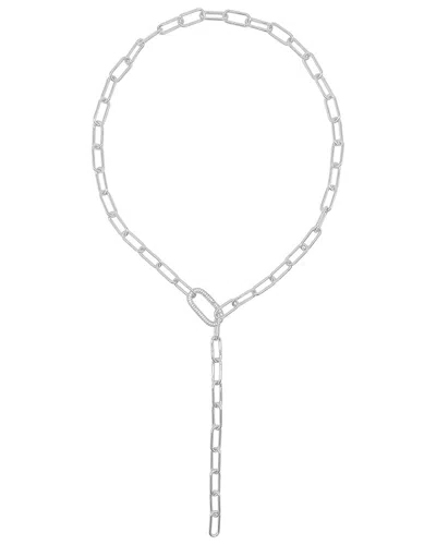 Adornia Silver Plated Paper Clip Chain Lariat Necklace Wit