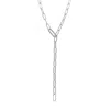 Adornia Silver Plated Paper Clip Chain Lariat Necklace With Crystal Adjustable Lock In Silver