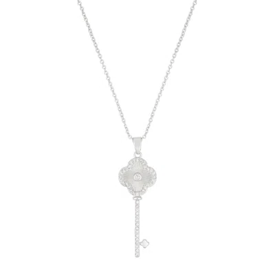 Adornia Silver Plated Pave Clover Key Pendant Necklace