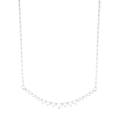Adornia Silver Plated Pearl Curved Bar Necklace In White