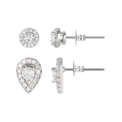Adornia Silver Plated Set Of 2 Halo Stud Earrings