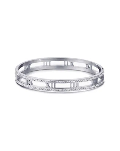 ADORNIA ADORNIA SILVER PLATED STAINLESS STEEL CZ TARNISH-RESISTANT ROMAN NUMERALS BANGLE BRACELET
