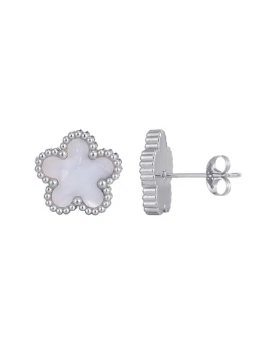 Adornia Silver Plated Stainless Steel Mother Of Pearl 5-leaf Clover Stud  Earrings In Purple
