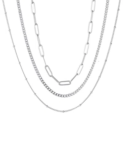 ADORNIA ADORNIA SILVER PLATED STAINLESS STEEL TARNISH-RESISTANT CHAIN NECKLACE SET