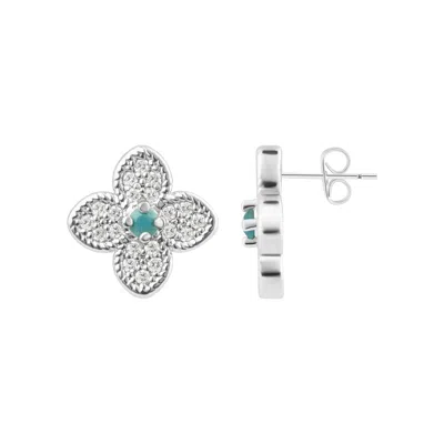 Adornia Silver Plated Turquoise Flower Earrings In Silver,blue