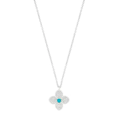 Adornia Silver Plated Turquoise Flower Necklace In Blue