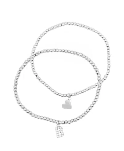 Adornia Silver Stretch With Mini Crystal Initial Bracelet Set In Letter B