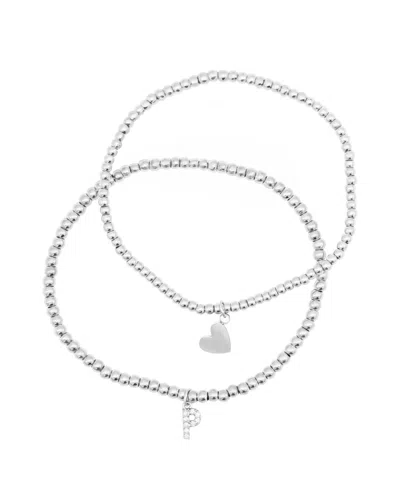 Adornia Silver Stretch With Mini Crystal Initial Bracelet Set In Metallic