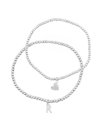 Adornia Silver Stretch With Mini Crystal Initial Bracelet Set In Letter R