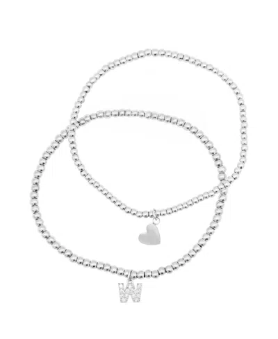 ADORNIA SILVER STRETCH WITH MINI CRYSTAL INITIAL BRACELET SET
