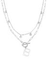 Adornia Silver Tarnish Resistant Confetti And Paperclip Layered Initial Toggle Necklace In Letter B