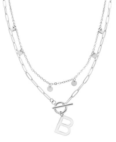 Adornia Silver Tarnish Resistant Confetti And Paperclip Layered Initial Toggle Necklace In Letter B