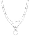 Adornia Silver Tarnish Resistant Confetti And Paperclip Layered Initial Toggle Necklace In Letter C