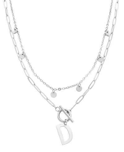 Adornia Silver Tarnish Resistant Confetti And Paperclip Layered Initial Toggle Necklace In Letter D