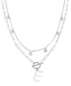 Adornia Silver Tarnish Resistant Confetti And Paperclip Layered Initial Toggle Necklace In Letter E