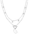 Adornia Silver Tarnish Resistant Confetti And Paperclip Layered Initial Toggle Necklace In Letter G