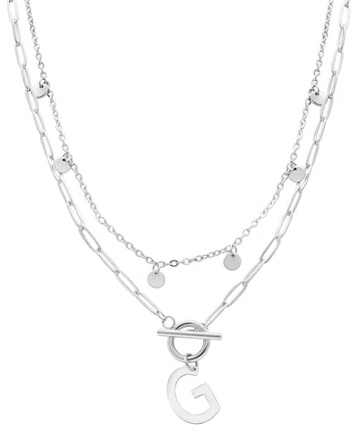 Adornia Silver Tarnish Resistant Confetti And Paperclip Layered Initial Toggle Necklace In Letter G