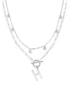 Adornia Silver Tarnish Resistant Confetti And Paperclip Layered Initial Toggle Necklace In Letter H