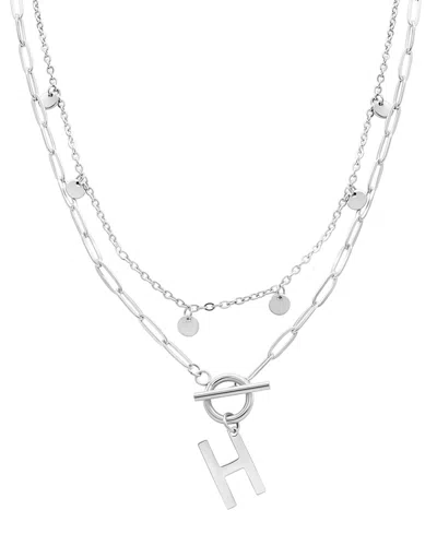 Adornia Silver Tarnish Resistant Confetti And Paperclip Layered Initial Toggle Necklace In Letter H