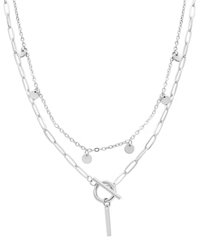 Adornia Silver Tarnish Resistant Confetti And Paperclip Layered Initial Toggle Necklace In Letter I