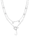Adornia Silver Tarnish Resistant Confetti And Paperclip Layered Initial Toggle Necklace In Letter J