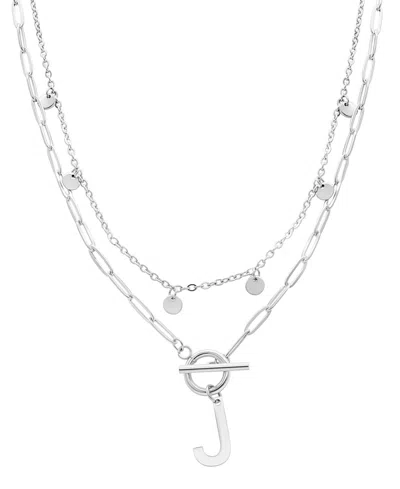 ADORNIA SILVER TARNISH RESISTANT CONFETTI AND PAPERCLIP LAYERED INITIAL TOGGLE NECKLACE