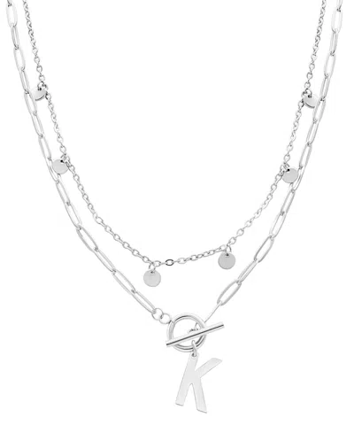 Adornia Silver Tarnish Resistant Confetti And Paperclip Layered Initial Toggle Necklace In Letter K