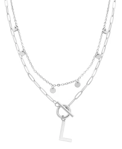 Adornia Silver Tarnish Resistant Confetti And Paperclip Layered Initial Toggle Necklace In Letter L