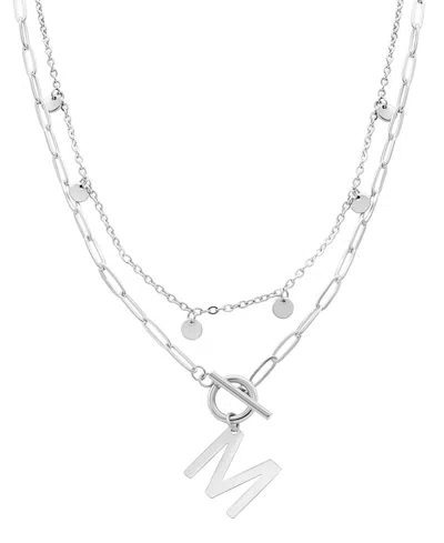 Adornia Silver Tarnish Resistant Confetti And Paperclip Layered Initial Toggle Necklace In Letter M