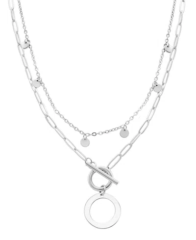 Adornia Silver Tarnish Resistant Confetti And Paperclip Layered Initial Toggle Necklace In Letter O