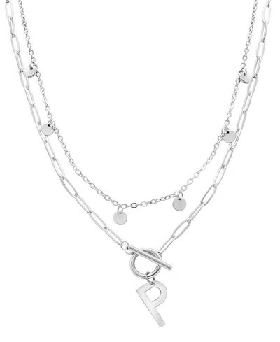 Adornia Silver Tarnish Resistant Confetti And Paperclip Layered Initial Toggle Necklace In Letter P