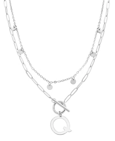 Adornia Silver Tarnish Resistant Confetti And Paperclip Layered Initial Toggle Necklace In Letter Q